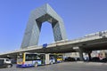 CCTV headquarters with a bus on the foreground, Beijing, China